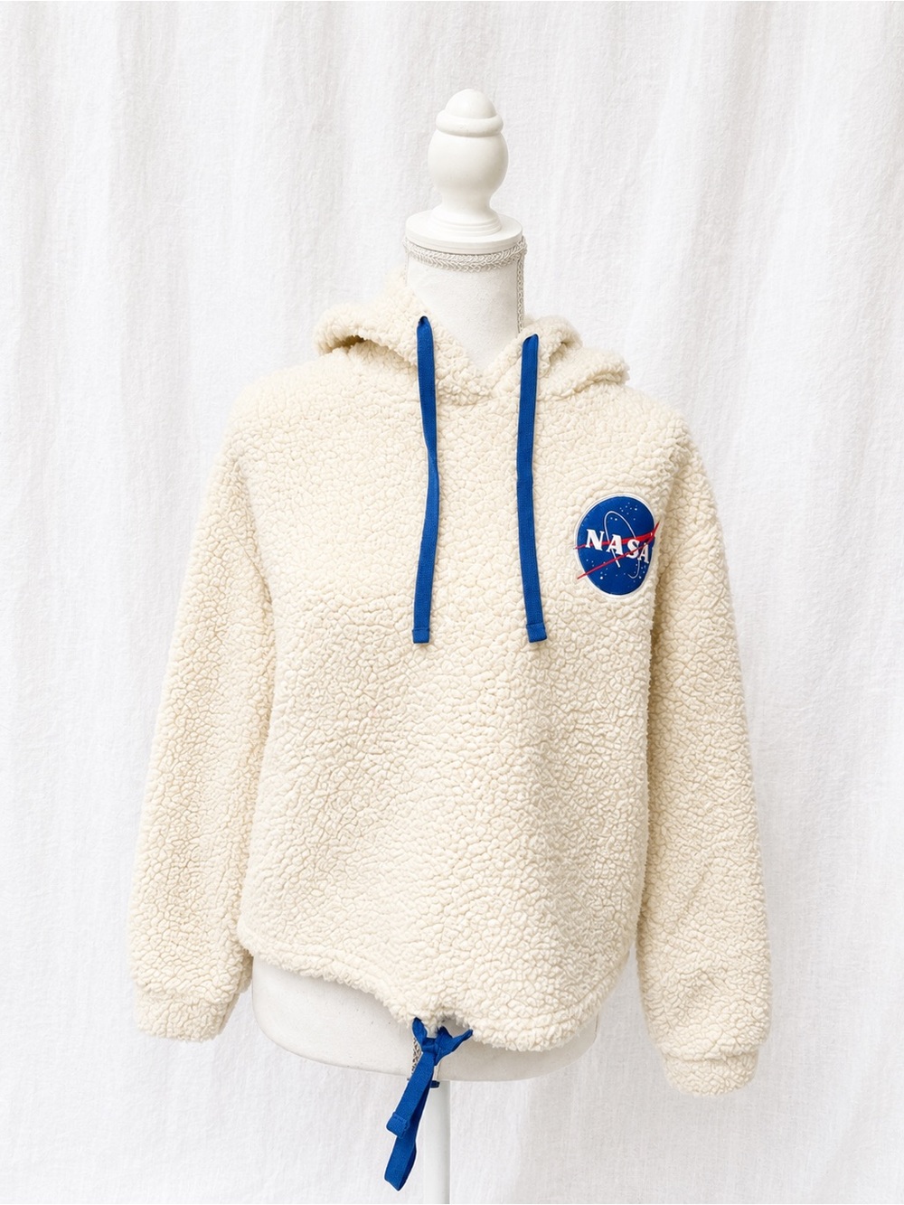 NASA Sherpa Hoodie in Cream with Blue Accents